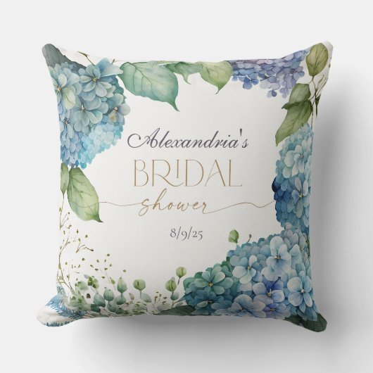 Coussin Personalise Bridal Shower Blue Hydrangeas Welcome (Recto)