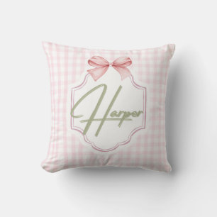 Coussin Personalisé Harper Baby Girl Nursery Bow&En vichy