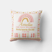 Coussin Personalisé Pink Gold Rainbow Birth Stats Nursery (Verso)
