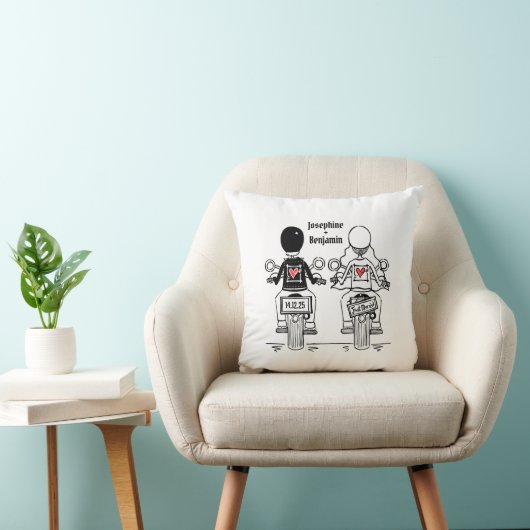 Coussin Personalised Biker Bride + Groom Wedding Gift (Chaise)