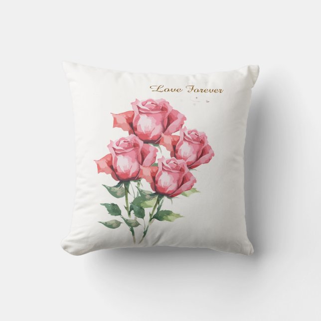 Coussin Personalised  Pink Rose Floral Throw Pillow Cover  (Recto)