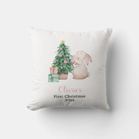 Coussin Personalized Baby’s First Christmas rabbit theme (Recto)