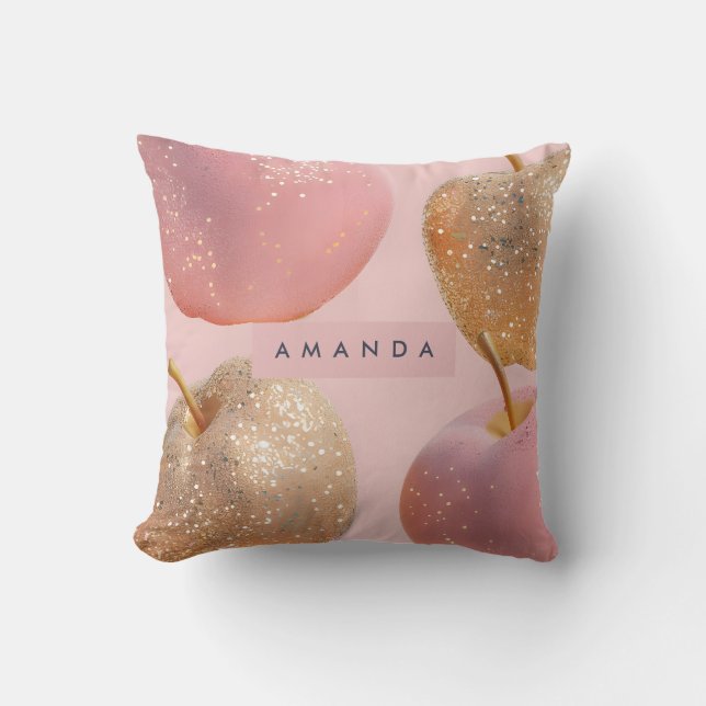 Coussin Personalized Blush Pink and Gold Glitter Apple  (Recto)