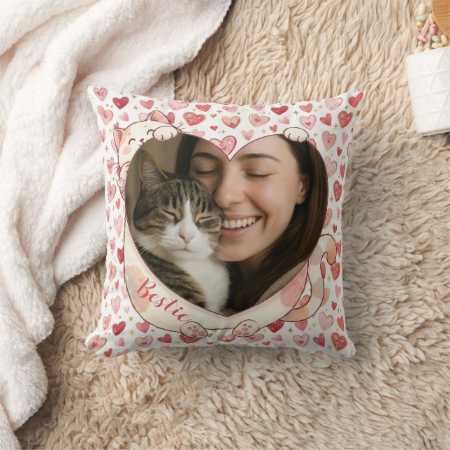 Coussin Personalized Cat Heart Photo Pillow | Pet Lovers (Couverture)