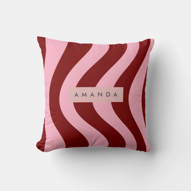 Coussin Personalized Cherry Red and Pink Wavy Stripe (Recto)