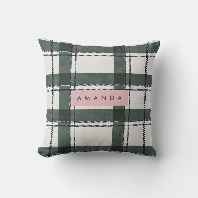 Coussin Personalized Classic Forest Green and Navy Plaid  (Recto)