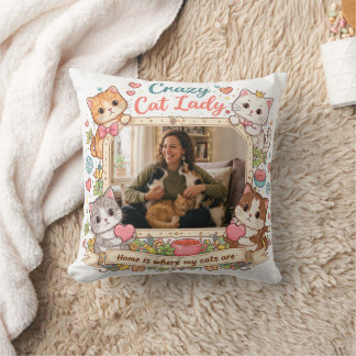 Coussin Personalized Crazy Cat Lady Photo Pillow 