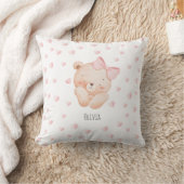 Coussin Personalized Cute Bear with pink Hearts  (Couverture)