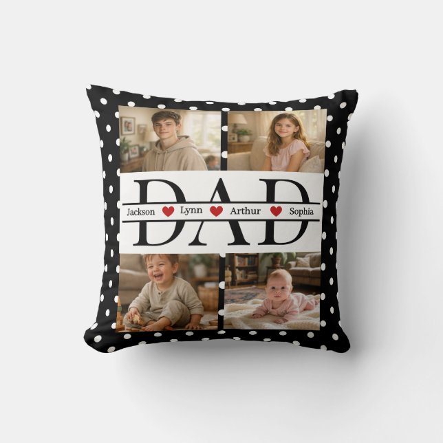 Coussin Personalized Dad Photo Collage & Kids Name (Recto)