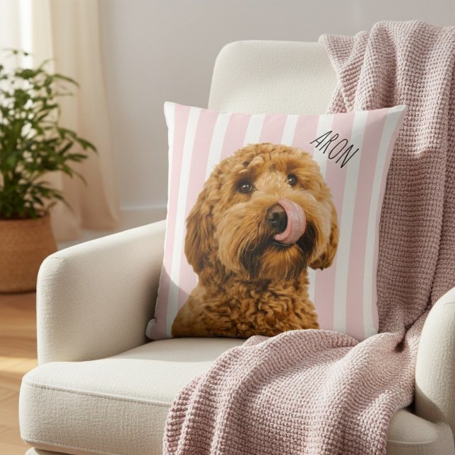 Coussin Personalized Dog Photo | Custom Pet Name Pink (Créateur téléchargé)