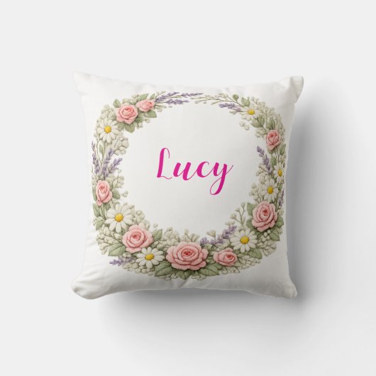 Coussin Personalized Floral Name Pillow Custom Gift  (Recto)