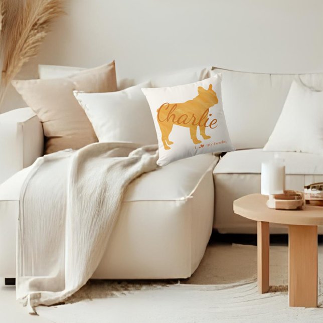 Coussin Personalized French Bulldog Pastel Orange Frenchie (Créateur téléchargé)