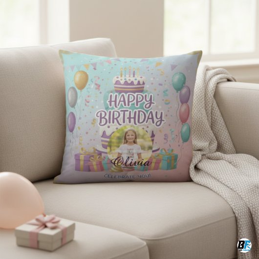 Coussin Personalized Happy Birthday Photo, Custom Name
