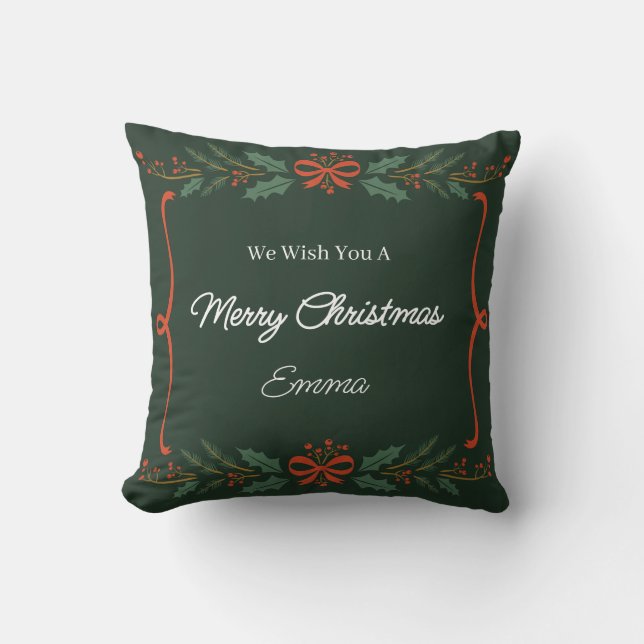 Coussin Personalized Merry Christmas Name Holiday Pillow (Recto)