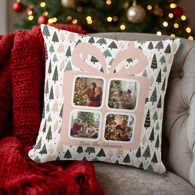 Coussin Personalized Modern Christmas Gift Box Photo (Créateur téléchargé)
