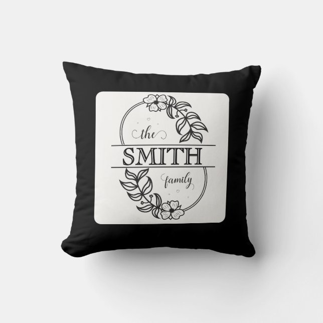 Coussin  Personalized Modern Floral Family Name Monogram (Recto)