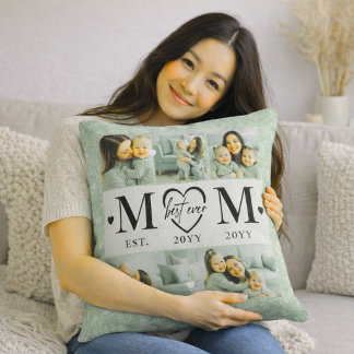 Coussin Personalized Mom Photo  Sage Green