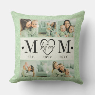 Coussin Personalized Mom Photo  Sage Green Throw Pillow