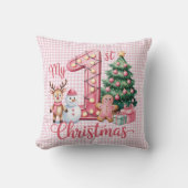 Coussin Personalized My 1st Christmas Pink & White Checker (Recto)