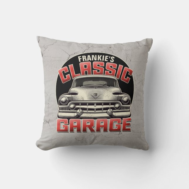 Coussin PERSONALIZED NAME Classic Car Garage Custom Shop (Recto)