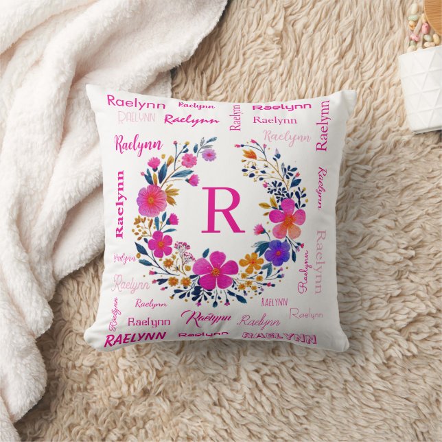 Coussin Personalized Name Initial Add Your Name White  (Couverture)