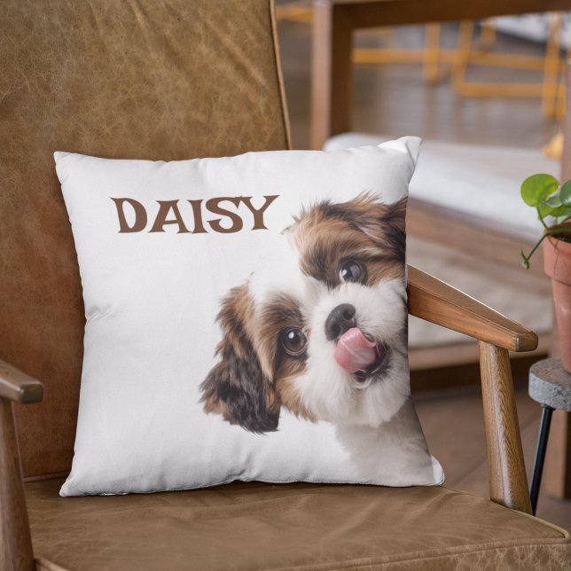 Coussin Personalized Pastel Brown Dog Photo & Name Pillow (Créateur téléchargé)