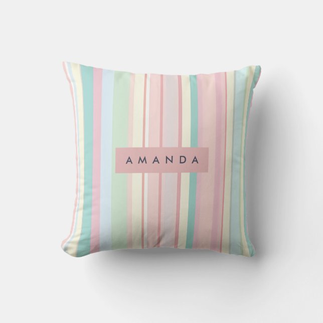 Coussin Personalized Pastel Candy Stripe Design (Recto)