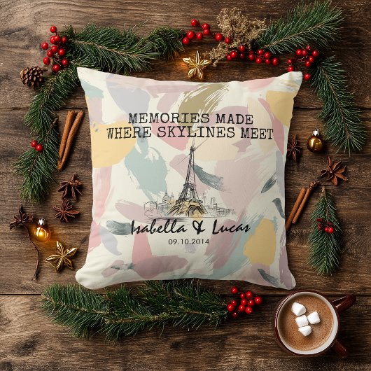 Coussin Personalized Pastel Skyline Couple Pillow