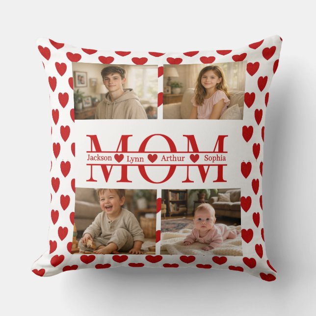Coussin Personalized Photo Collage Mom Heart & Kids Name (Recto)