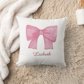 Coussin Personalized Pink Coquette Bow Luxury Throw Pillow