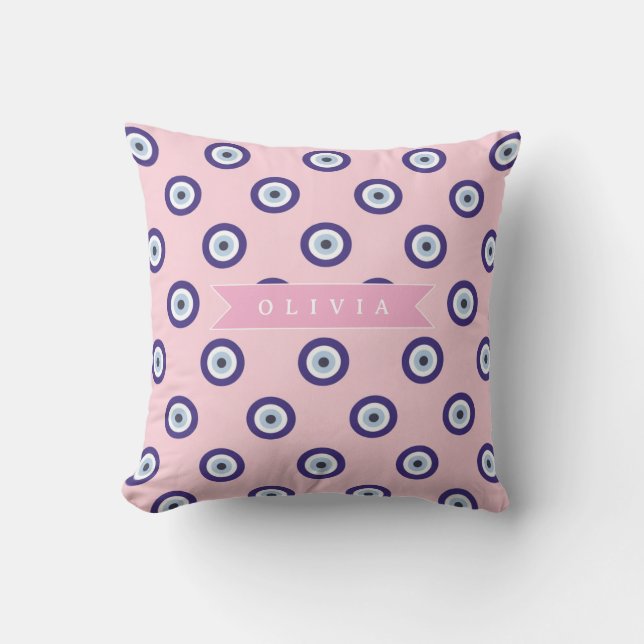 Coussin Personalized Pink Evil Eye Pattern Gifts With Name (Recto)