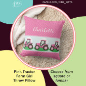 Coussin Personalized Pink Farm Tractor Girl Design