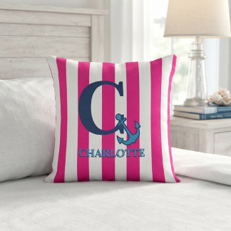 Coussin Personalized Pink Nautical Monogram Custom Name