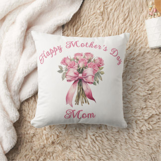 Coussin Personalized Pink Rose Bouquet Mother's Day Gift