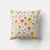 Coussin Personalized Pink Yellow Floral Bee Throw Pillow (Verso)