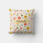Coussin Personalized Pink Yellow Floral Bee Throw Pillow (Recto)