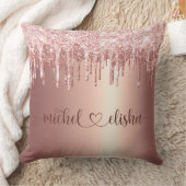 Coussin Personalized Rose Gold Glitter Drip Couple Names (Couverture)