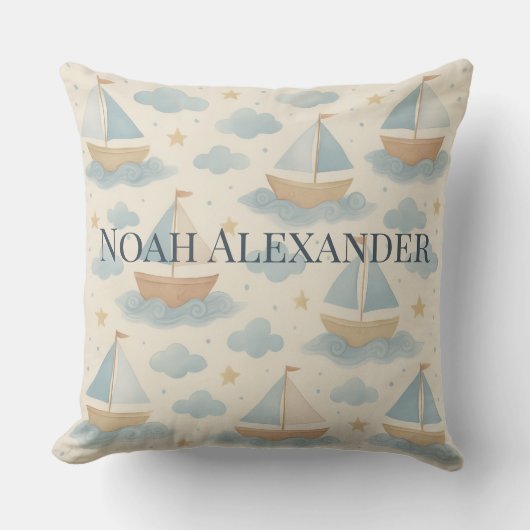 Coussin Personalized Sailboat Nursery Pillow (Recto)