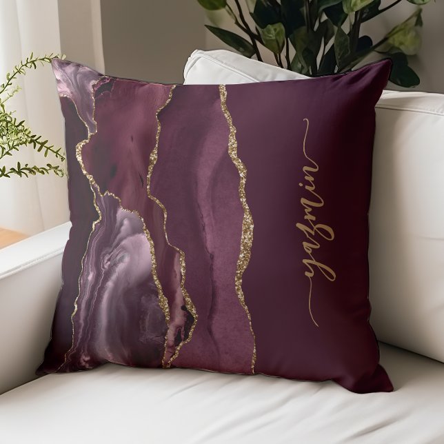 Coussin Personalized Signature Burgundy Red Gold Agate (Créateur téléchargé)