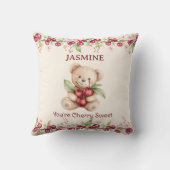 Coussin Personalized Teddy Bear Cherry Floral Pillow (Verso)