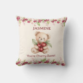 Coussin Personalized Teddy Bear Cherry Floral Pillow (Recto)