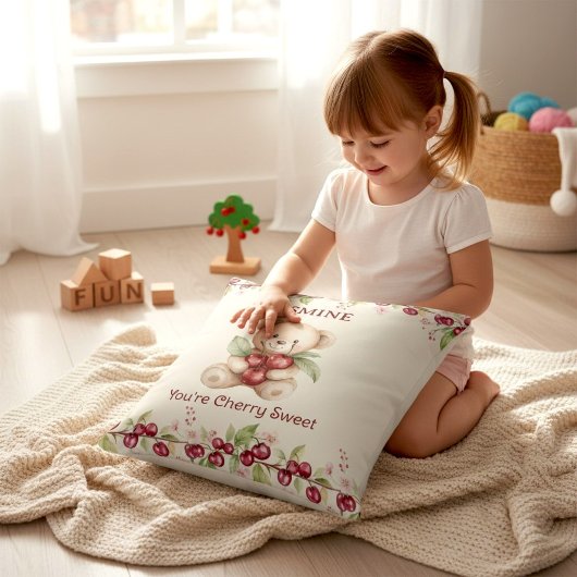 Coussin Personalized Teddy Bear Cherry Floral Pillow