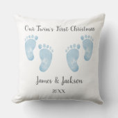 Coussin Personalized Twin Baby Boys Blue Footprint (Recto)