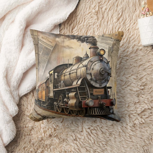 Coussin Personalized Vintage Steam Train Retro Travel (Couverture)