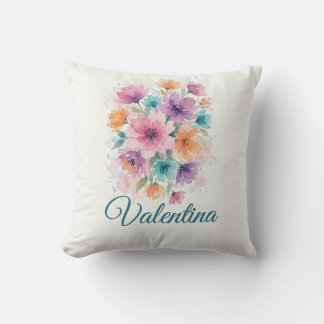 Coussin Personalized Watercolor Floral Bouquet Name Throw