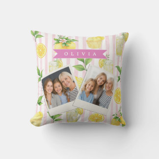 Coussin Personalized Watercolor Lemonade Cupcake Stripe