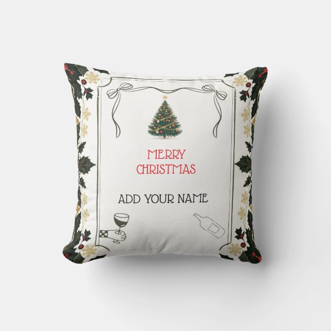 Coussin Personalized Wine Lover Christmas Tree Pillow (Recto)