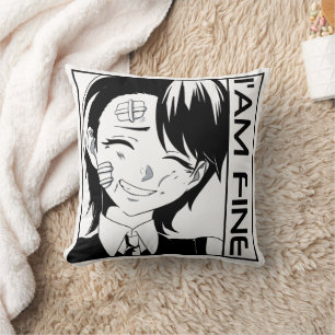 Coussin Personnage d'anime mignon : "JE VAIS BIEN"