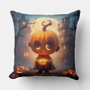 Coussin Personnage de citrouille mignon dans un cadre effr