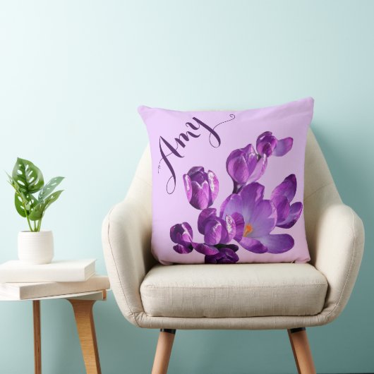Coussin Personnalisable Amy nom fleuri violet (Chaise)